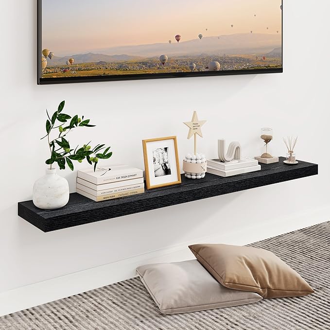 Fun Memories Floating Shelves for Wall, 48Inch Floating Shelves Set of 2, Hanging Shelf with Invisible Brackets, Wood Shelves for Living Room, Bedroom, Kitchen, Black