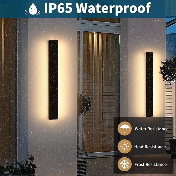 2 Pack 31.4inch Modern Exterior Wall Lights, 3000K Warm White, Outdoor Wall Mount Linear Sconces, 31W, IP65 Waterproof Minimalist Strip Led Lighting for House, Porch, Garage, Garden