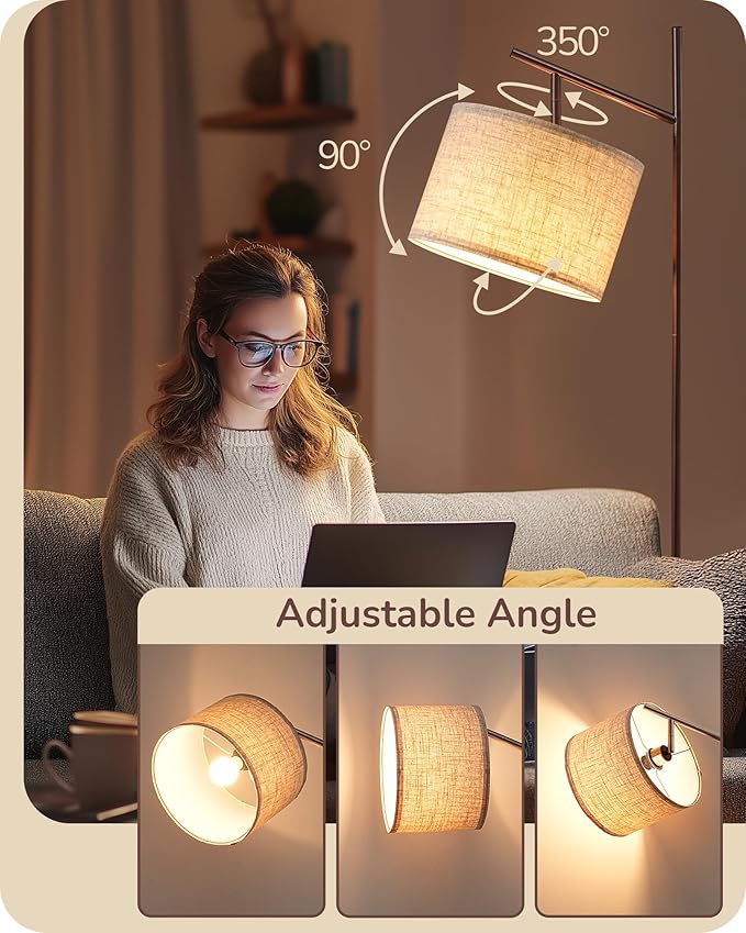 EDISHINE 64.7" Modern Minimalist Floor Lamps for Living Room with 3 Color Temperatures Bulb & Adjustable Linen Shade, Foot Pedal Switch, Tall Standing Lamp for Bedroom Office, Brown