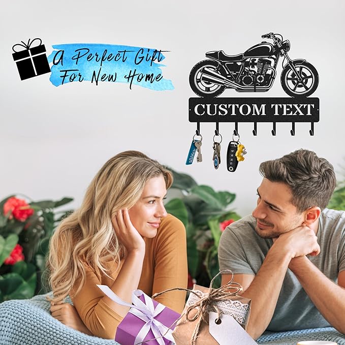 Personalized Key Holder for Wall, Custom Metal Vintage Motorbike Key Hooks with Name, Metal Jacket Holder Hooks Organizer Rack, Coat Hanger Decor for Kitchen