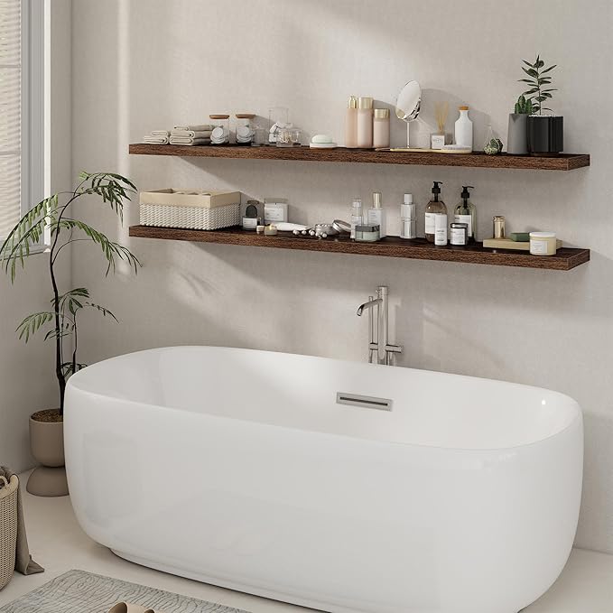 Fun Memories 72 Inch Floating Shelves, 8 Inch Deep Floating Shelf, Large Shelves with Invisible Bracket for Books|Storage, Rustic Wood Wall Shelf for Bedroom, Kitchen, Living Room, Rustic Brown