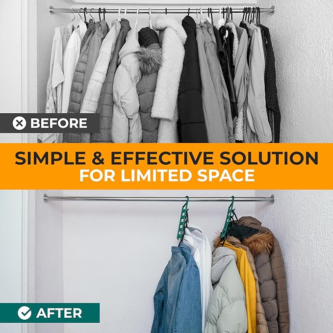 CraftyCrocodile Space Saving Hangers for Clothes - 4 in Pack, Heavy Duty Plastic, Multi Closet Space Savers for Shirts, Pants, Jeans, Sweaters - Hanger Organizer Space Saver