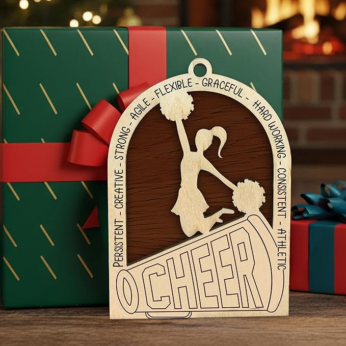 Cheerleader Christmas Ornament 2025 - Cheerleader Gifts for Girls - Gifts for Cheerleaders, Cheer Coach - Cheerleading Ornament Hanging Decor - 2 Layer Wood Cheerleading Ornaments for Christmas Tree