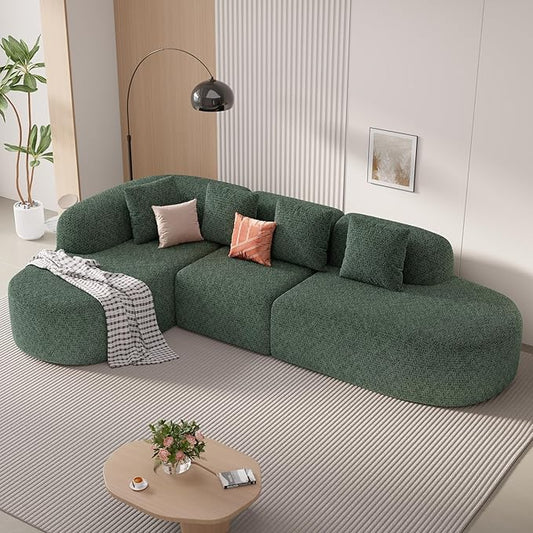 114 Inch Boneless Couches for Living Room,Modern Modular Sectional Sofa with Chaise,L-Shape Cloud Sectional Couch,No Assembly Required,Green