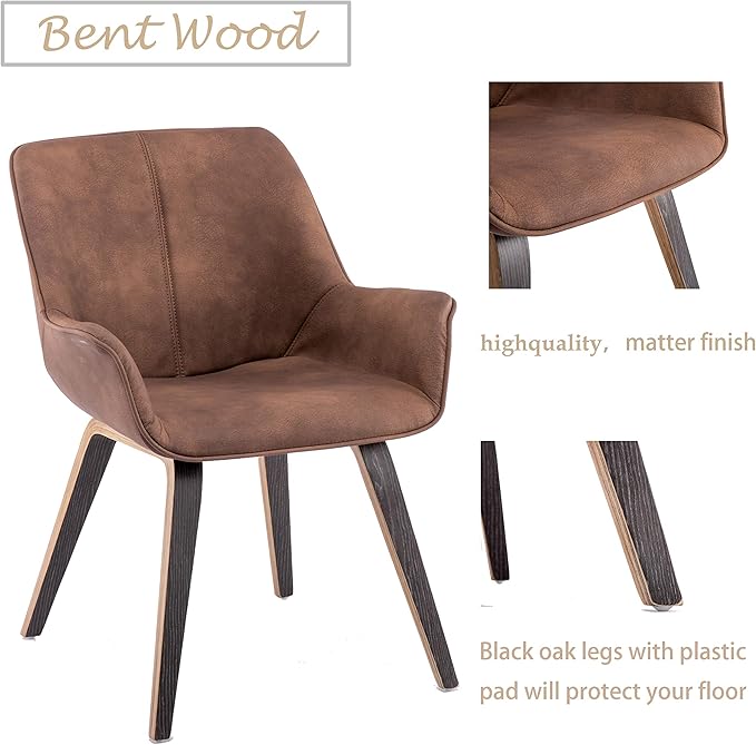 Brown Oak Living Room Chairs Upholstered Accent Chairs Set of 4 (Brown, 4)