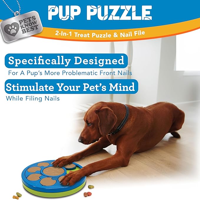 Pets Know Best Pup Puzzle Interactive Dog Nail File Treat Dispensing Toy, Mentally Stimulating Nail Trimmer, Paw Care and Play Toy | Difficulty Level; Easy