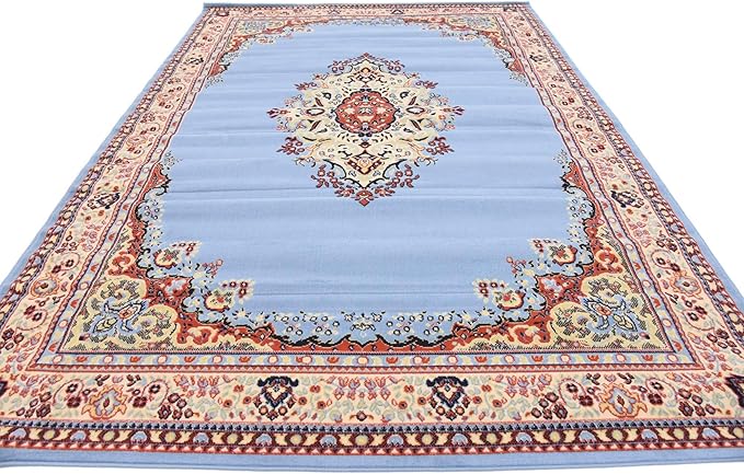 Unique Loom Reza Collection Traditional Persian Style Area Rug, 7 x 10 ft, Light Blue/Ivory