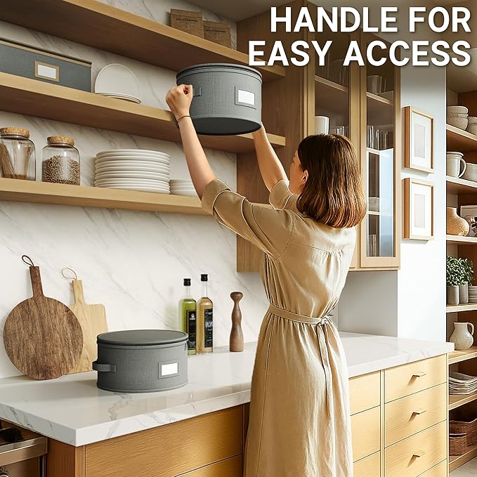 Hard Shell China Storage Containers – 5 Piece Set for Storing Dinner Plates, Salad Plates, Mugs, Quilted Dividers for Safe Moving and Seasonal Storage, Grey