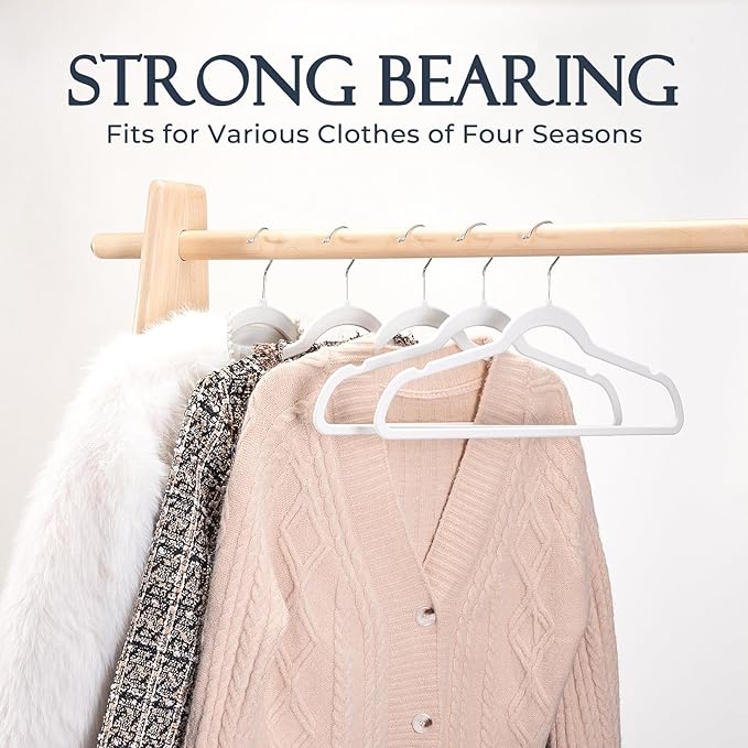 HOUSE DAY White Velvet Hangers 60 Pack, Non Slip Clothes Felt Hanger Heavy Duty for Coat, Premium Slim Space Saving Suit Hangers for Closet Organizer, 360° Rotating Silver Hook