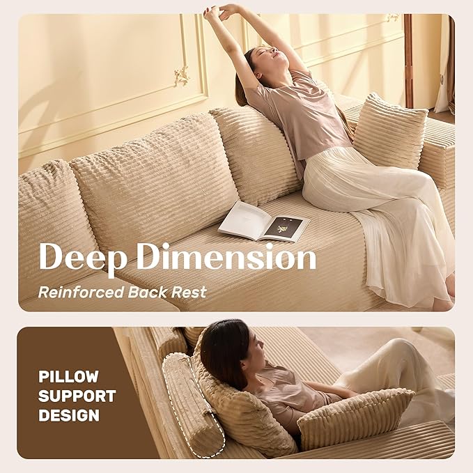 138" Modular Sofa Memory Foam Sectional Couches for Living Room, Sleeper Sofa Bed, Corduroy, Camel