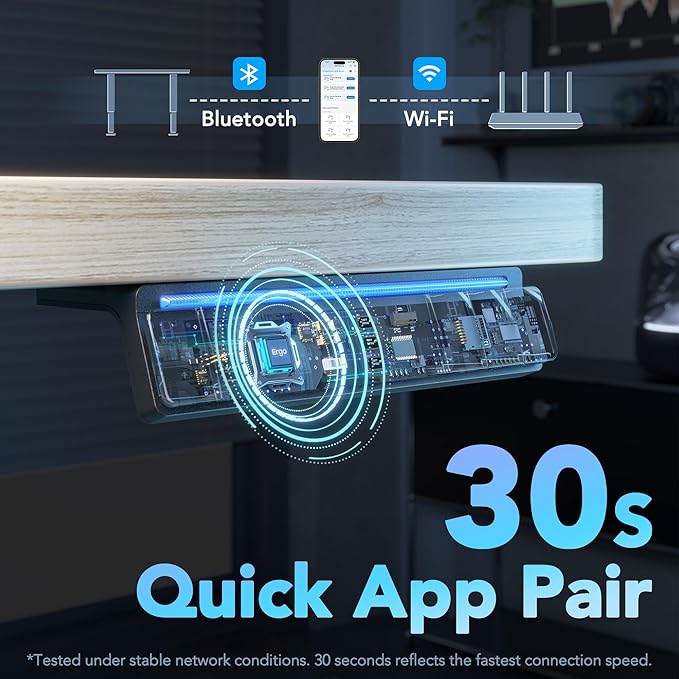 HUANUO AI-Powered Electric Standing Desk with Smart APP, Compatible with Alexa & Google, Adjustable Height, 6 Memory Settings, Sedentary Reminder, Ergonomic Sit-Stand Desk, 48-inch, Light Walnut