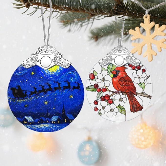 Starry Night Stained Glass Ornament - Christmas Decorations for Tree | Christmas Ornaments | Holiday Ornament – Holiday Party Gifts | Xmas Gifts | Gift Exchange | Gift Idea