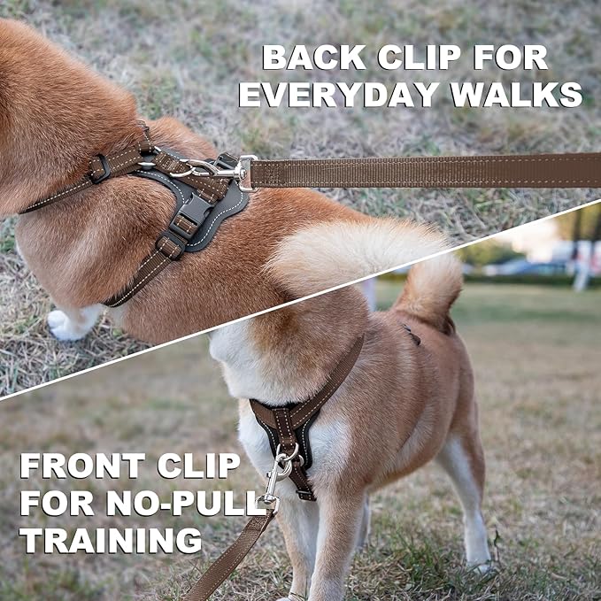 Plutus Pet Adjustable No Pull Dog Harness with Leather Accents, Heavy Duty Reflective Nylon Vest for Training, Hiking, Easy Walk Harness for Small, Medium, Large Dogs (Chocolate, XL)