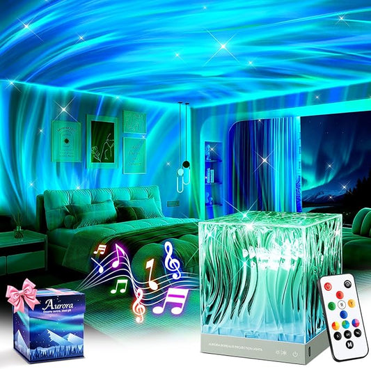 Mubarek Northern Lights for Bedroom,15 White Noise + Bluetooth Galaxy Light Projector,RGB Multi-Color Lamps for Night Stands Home Decor Living Room Night Light for Kids Christmas Gifts for Teen Girls