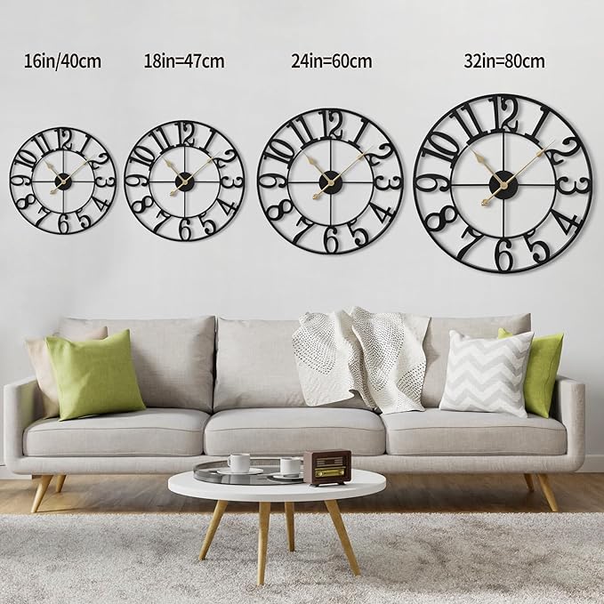 1st owned Wall Clock 16 Inch Round Large Indoor Wall Clocks Battery Operated Silent Non Ticking, Farmhouse Vintage Decorative Analog Metal Clock for Living Room, Kitchen, Bedroom Decor