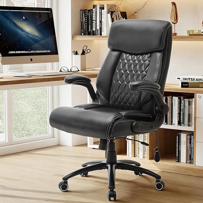 Heavy Duty High-Back Office Chair, Ergonomic Home Computer Chair with Lumbar Support & Tilt Lock, Big and Tall Executive Office Chairs for Work, Black