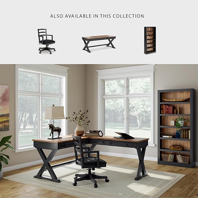 Signature Design by Ashley Wildenauer Farmhouse 75" Bookcase with 2 Fixed Shelves and 4 Adjustable Shelves, Black & Light Brown