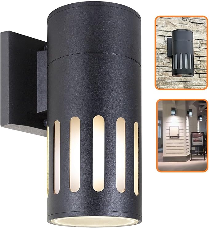 Outdoor Wall Sconce, Exterior Lighting Fixture - ETL Listed, Die-cast Aluminum Waterproof Wall Mount Cylinder Design - 1-Direction Up or Down Light Fixture for Porch, Backyard or Patio