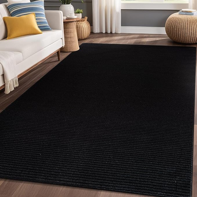 Non Slip Black Solid Rubber Back Thing Rug for Living Room 3x5 Area Rugs for Kitchen, Rugs for Bedroom, Stain Resistant Easy Cleaning Non Shedding Carpet Black 3 x 5