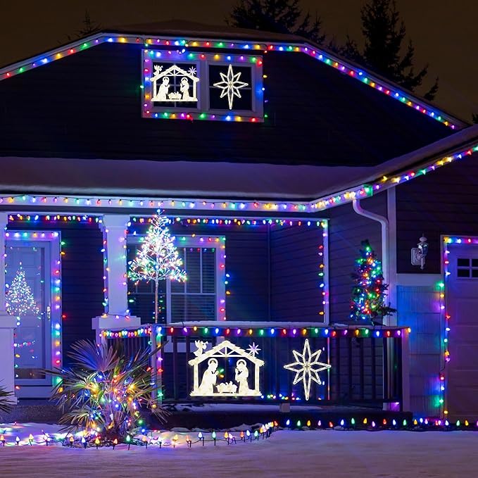 Christmas Decorations 17" Christmas Window Silhouette Lights - 2 Pack Nativity Scene with Lights ＆ Lighted Bethlehem Star for Holiday Indoor and Outdoor Wall Door Window Decorate