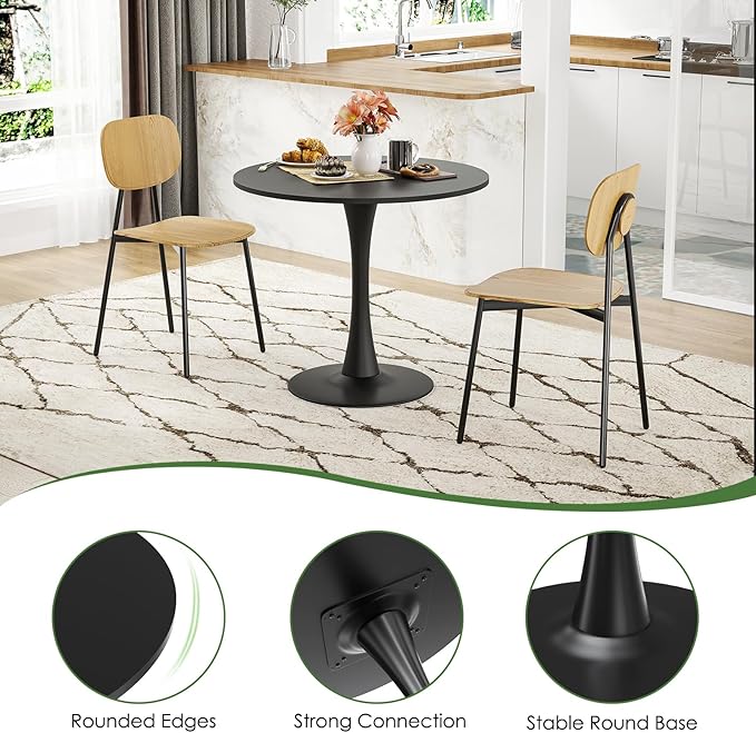 Stary 31.5" Small Round Dining Tulip Table Seats Up to 2-4 People,Wood Tabletop with Metal Pedestal Base