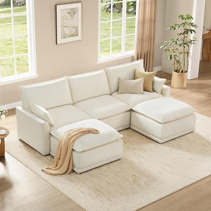 CHITA 113" Oversized Cloud Couch, Modern Modular Sectional Sofa Set for Living Room, 5 Seater U Shaped Sectional Couch, Cream