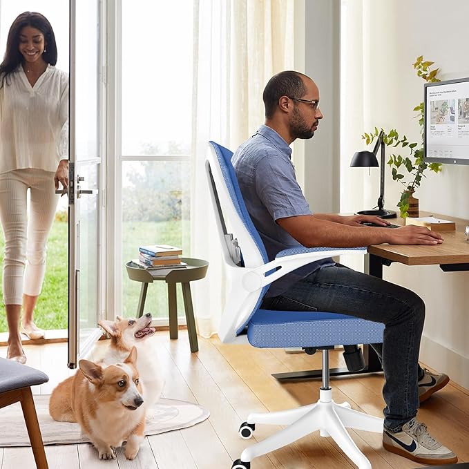 Office Chair,Ergonomic Comfy Home Desk Chair with 350LBS Capacity,High Back Gaming Chair with Wheels,Mesh Computer Chair,Lumbar Support, Adjustable Headrest,Flip-up Armrest (01Blue)