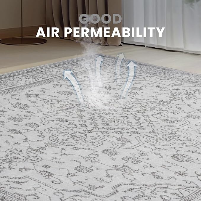 Washable Rugs 8x10 Area Rugs for Living Room,Bedroom,Dining Room- Soft Low Pile Stain-Resistant Carpet with Non-Slip Rubber Backing,Large Vintage Area Rug for Farmhouse Nursery Home Office Decor
