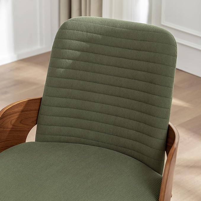 Dining Room Chairs Set of 2,Mid Century Modern Kitchen Chairs,Green Corduroy Fabric Upholstered Accent Chairs,Metal Legs Wooden Desk Chairs,Armless and No Wheels for Kitchen Dining Room