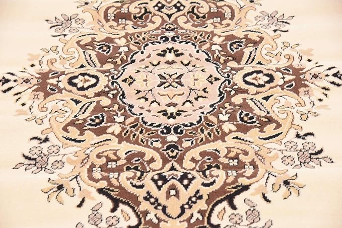 Unique Loom Reza Collection Traditional Persian Style Area Rug, Rectangular 7' 1" x 10' 0", Ivory/Brown