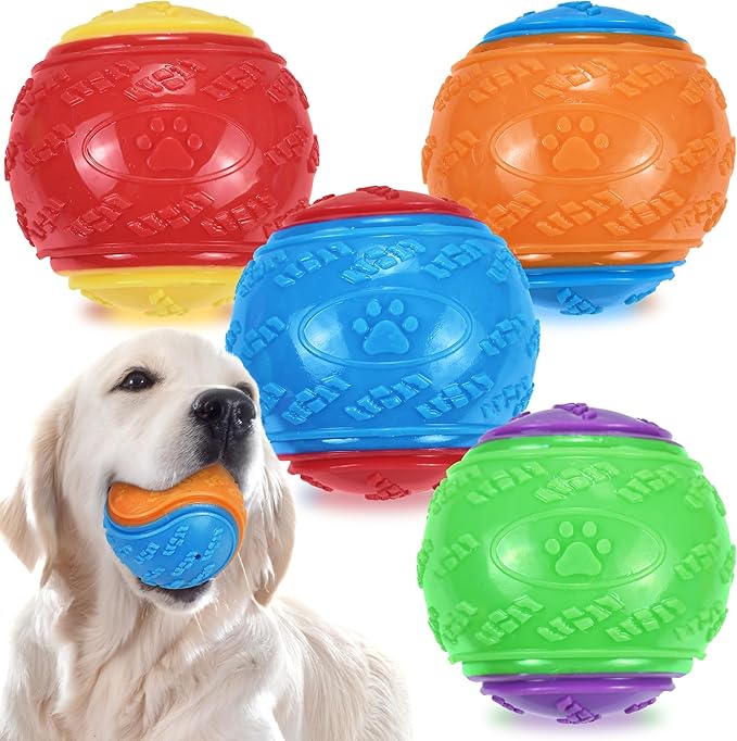 3.5in Squeaky Dog Balls Toys for Training, Dog Toys to Keep Them Busy, High Bouncy Balls for Interactive Playing, Great for Puppy Pet Teething and Chew 4Pcs