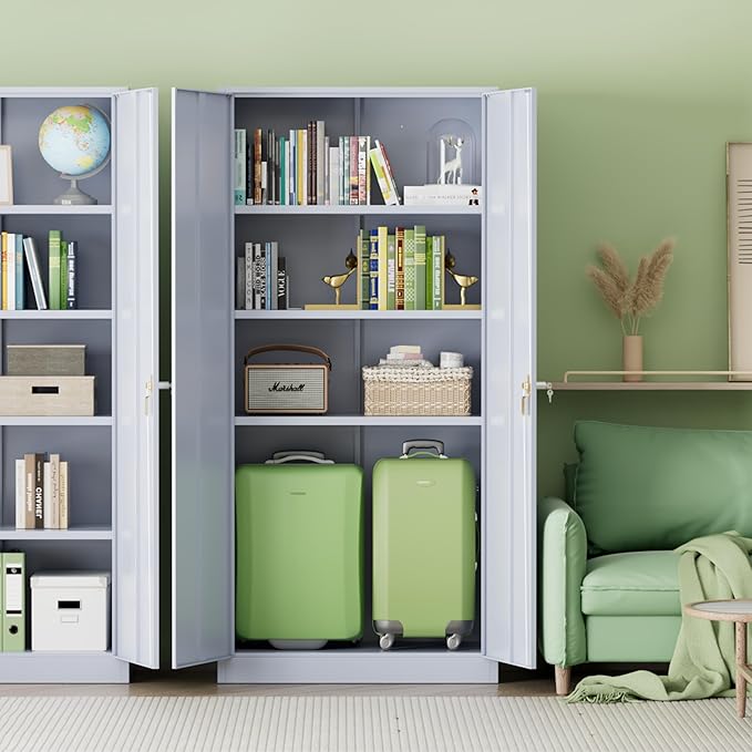 INTERGREAT Metal Storage Cabinet,72" Steel Lockable File Cabinet with Locking Doors and Adjustable Shelves,Locking Tool Cabinets for Office,Home,Garage,Gym,School (Cement Grey)