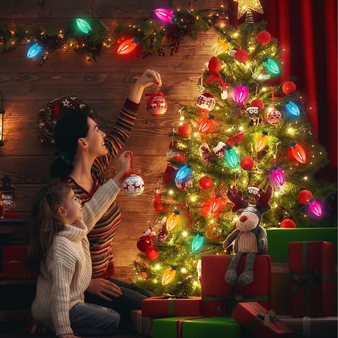 Couah C7 Christmas LED String Lights, 25Ft C7 Vintage Clear Multicolor Lights with 27 Colorful LED Bulbs (2 Spare) for Indoor Home Outdoor Backyard Wedding Party Christmas Decorations