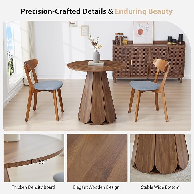 31.5 inch Small Round Dining Table, Modern Kitchen Table for 2 to 4 Person, Farmhouse Wood Circle Dining Room Tables with Pedestal Base, Space Saving Dinner Tables for Apartment, Small Space, Walnut