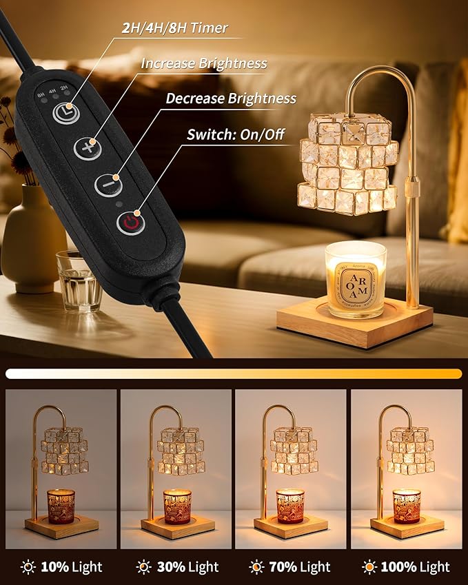 Seniny Electric Candle Warmer Lamp - with Time Dimmable Adjustable Height Candle Lamp Warmer for Jar Candles,Christmas Wax Melt Wamer, Birthday Gifts for Women Mom, House Warming Gifts New Home Decor