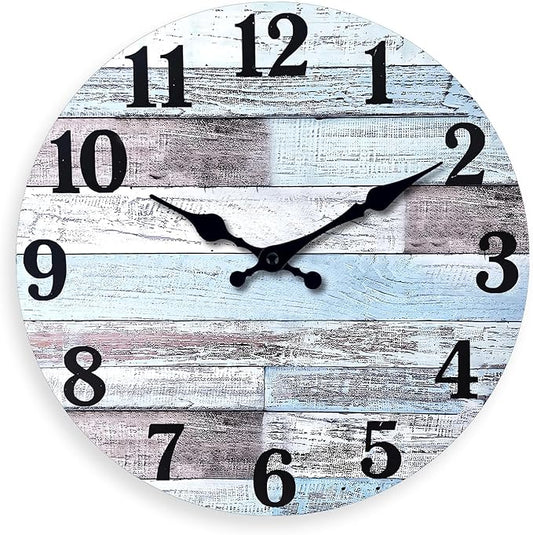XNM Nautical Wood Clock 20 Inch Round Large Wall Clocks for Living Room Decor Farmhouse Wall Clocks Battery Operated (MDF No Solid Wood)