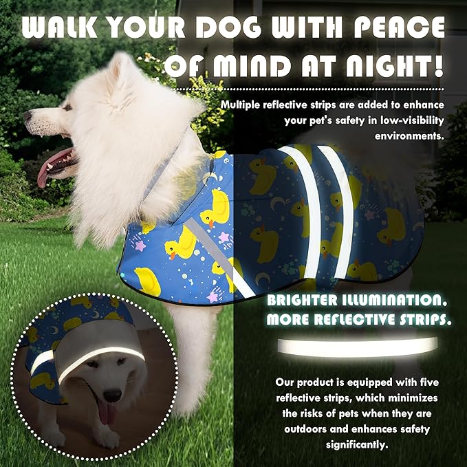 Dog Raincoat, Adjustable Dog Rain Jacket with Clear Hooded Double Layer for Large Medium Small Dogs Puppies, Waterproof Rain Coat Poncho Duck, Blue-L