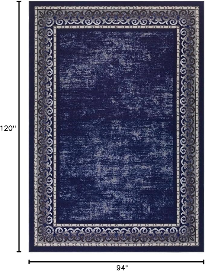 Antep Rugs Alfombras Bordered Modern 8x10 Non-Slip (Non-Skid) Low Pile Rubber Backing Indoor Area Rug (Navy, 7'10" x 10')