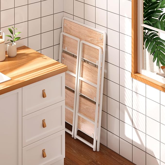 4NM No Assembly Folding Bookshelf, 3-Shelf 42.1" H Collapsible Foldable Bookcase Storage for Small Spaces, Natural White