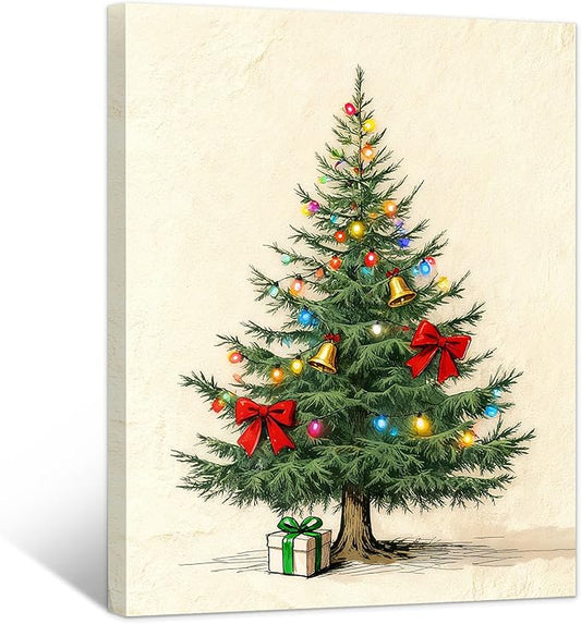 Framed Christmas Pictures Wall Decor,Vintage Pine Tree Prints,Winter Christmas Canvas Wall Art Decoration for Bedroom Bathroom Living Room Rustic Xmas Holiday Gifts (Christmas Tree 9, 11'' X 14'')