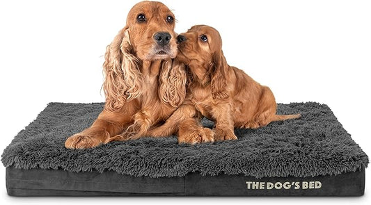 The Dog’s Bed Orthopedic Memory Foam Dog Bed, Large Grey Faux Fur 40x25, Pain Relief for Arthritis, Hip & Elbow Dysplasia, Post Surgery, Lameness, Supportive, Calming, Waterproof Cover