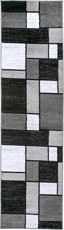 Rugshop Contemporary Modern Boxes Grey Area Rug Runner 2' x 7' 2"