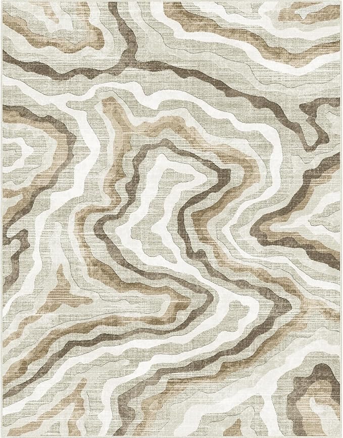 Area Rug Machine Washable Rug 7x9 - Abstract Inspired Design Large Area Rugs for Living Room Bedroom,Soft Durable, Stain Resistant, Non-Shedding, Easy Clean Area Rugs (Multi Beige, 7X9)