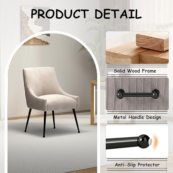 Velvet Dining Chairs Set of 6,Gray Upholstered Living Room Chairs with Black Metal Legs, Modern Tufted Accent Chairs for Living Room, Study Room, Kitchen