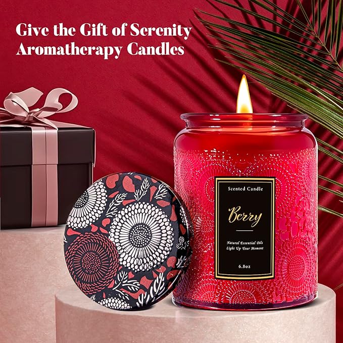 Scented Candle 6.8 oz Berry – Long-Lasting and Clean Burn with Natural Soy Wax – Gift for Women and Men – Ideal for Relaxation, Stress Relief and Home Décor