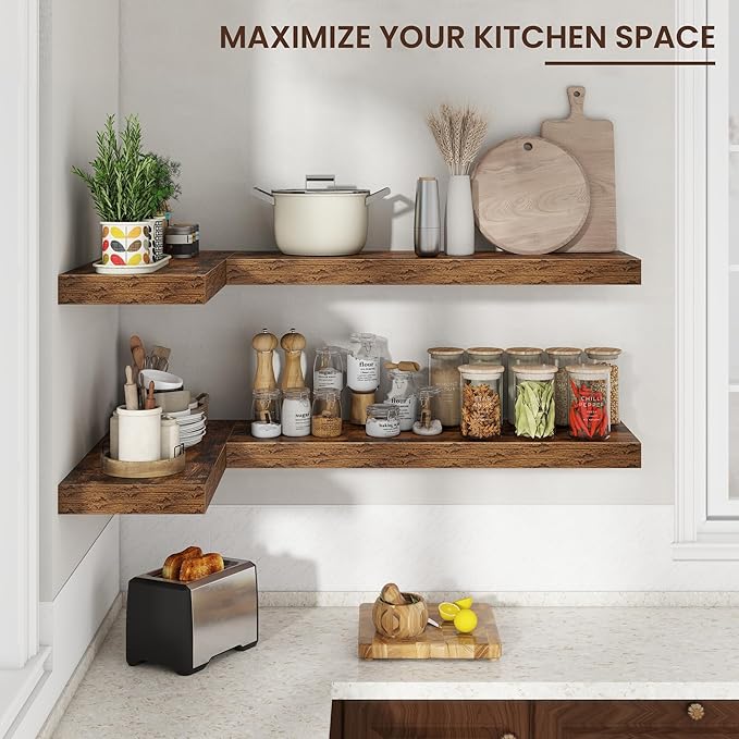 Floating Shelves for Wall, 30" W x 12" D x 2" H, 2 Pack of Long Wall Mounted Engineered Wood Shelves with Invisible Brackets for Living Room, Bedroom, Bathroom, Kitchen Decor, Brown