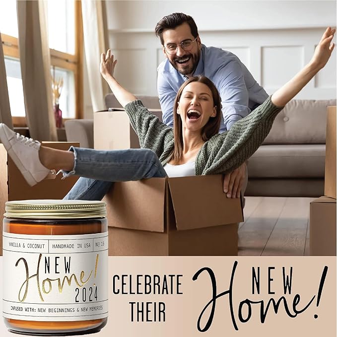 House Warming Gifts New Home, Housewarming Gifts New Home - 'New Home 2024' Soy Candle, w/Vanilla, Coconut & Vetiver I for New House, New Home Gifts I 9oz Jar, 50Hr Burn, Made in USA