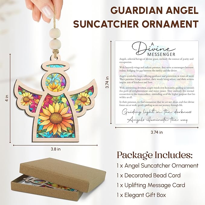 Angel Ornaments for Christmas Tree - Guardian Angel Suncatcher with Card for Tree Decorations - Sympathy Gifts for Loss of Loved One, Christmas Ornaments 2025, Sun Catchers for Home Decor