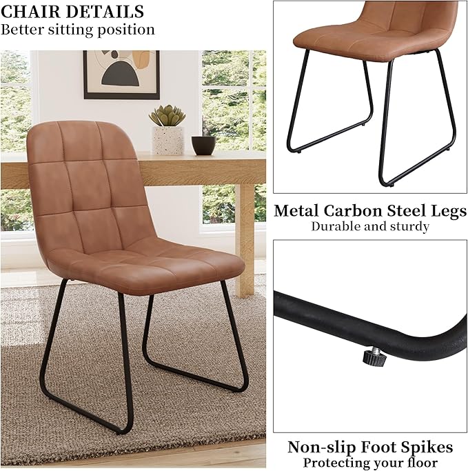 Dining Chairs Set of 4, Modern Kitchen Faux Leather Dining Room Chair for Kitchen Living Dining Room (4 Brown)