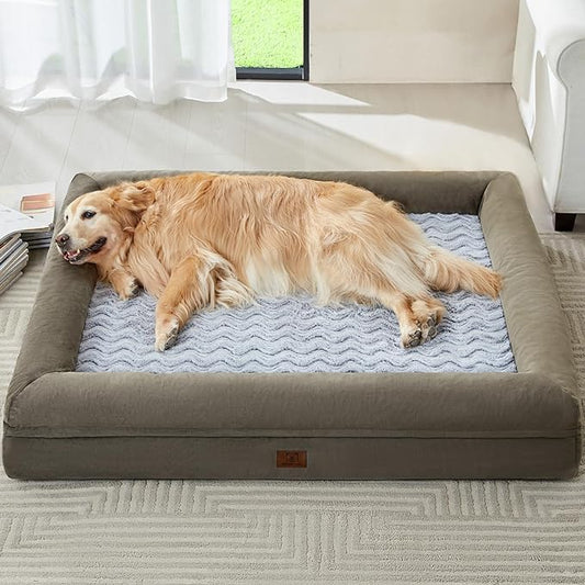 WNPETHOME XXL Extra Large Dog Bed, Washable Dog Couch with Removable Waterproof Cover, Orthopedic Large Pet Sofa Bed with Bolster Sides for Sleeping